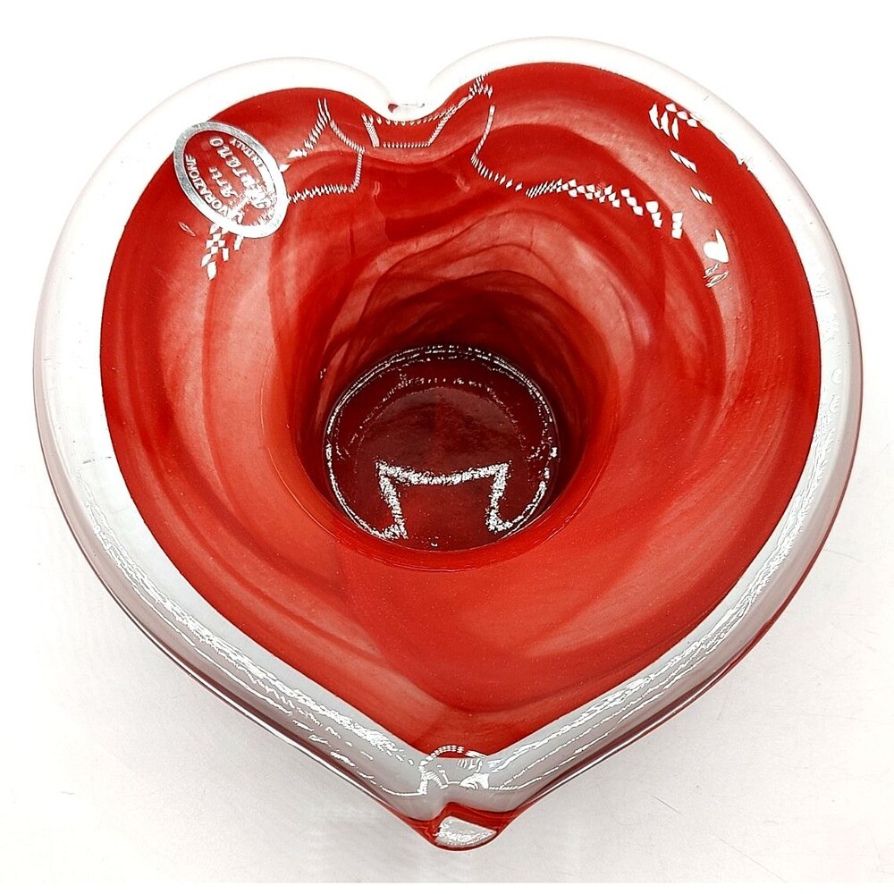 Vtg 1980’s Murano Heart Shaped Art Glass Bowl/ Trinket Dish/Ashtray/CandleHolder